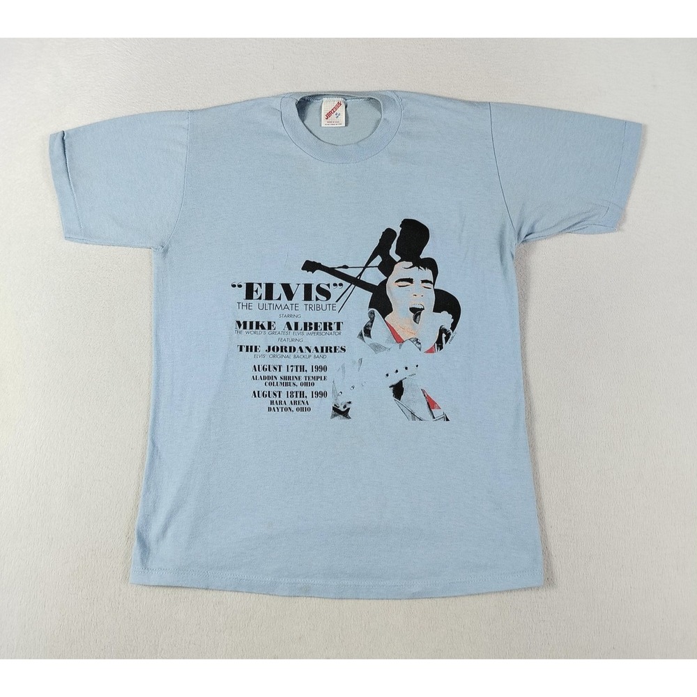 Vintage Jerzees Elvis Tribute Shirt Mens Medium Blue Mike Albert 1990 Concert